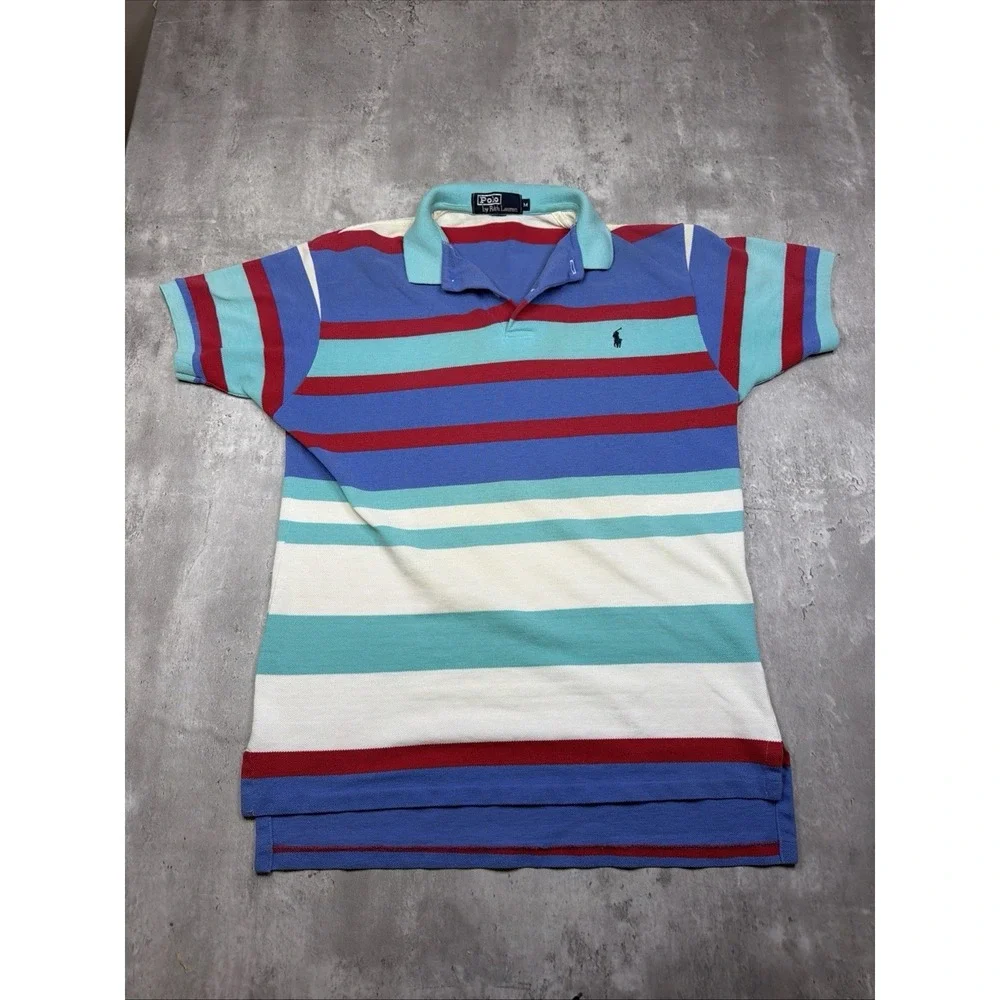 Vintage Polo By Ralph Lauren Multicolor Block Striped Polo Mens M Pony Y2K